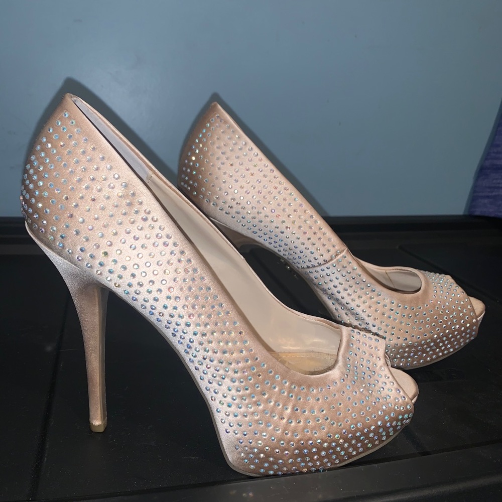Beige studded heels